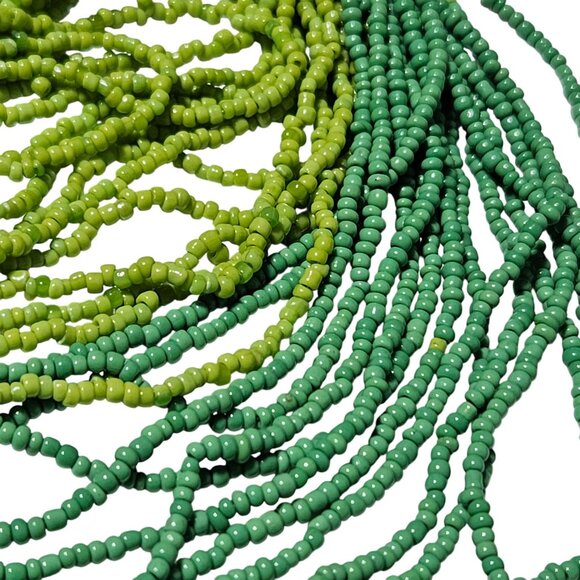 Retro Boho Green Lime Seed Beaded Necklace Chunky Multi Strand 60s 70s Fashion - Picture 4 of 6